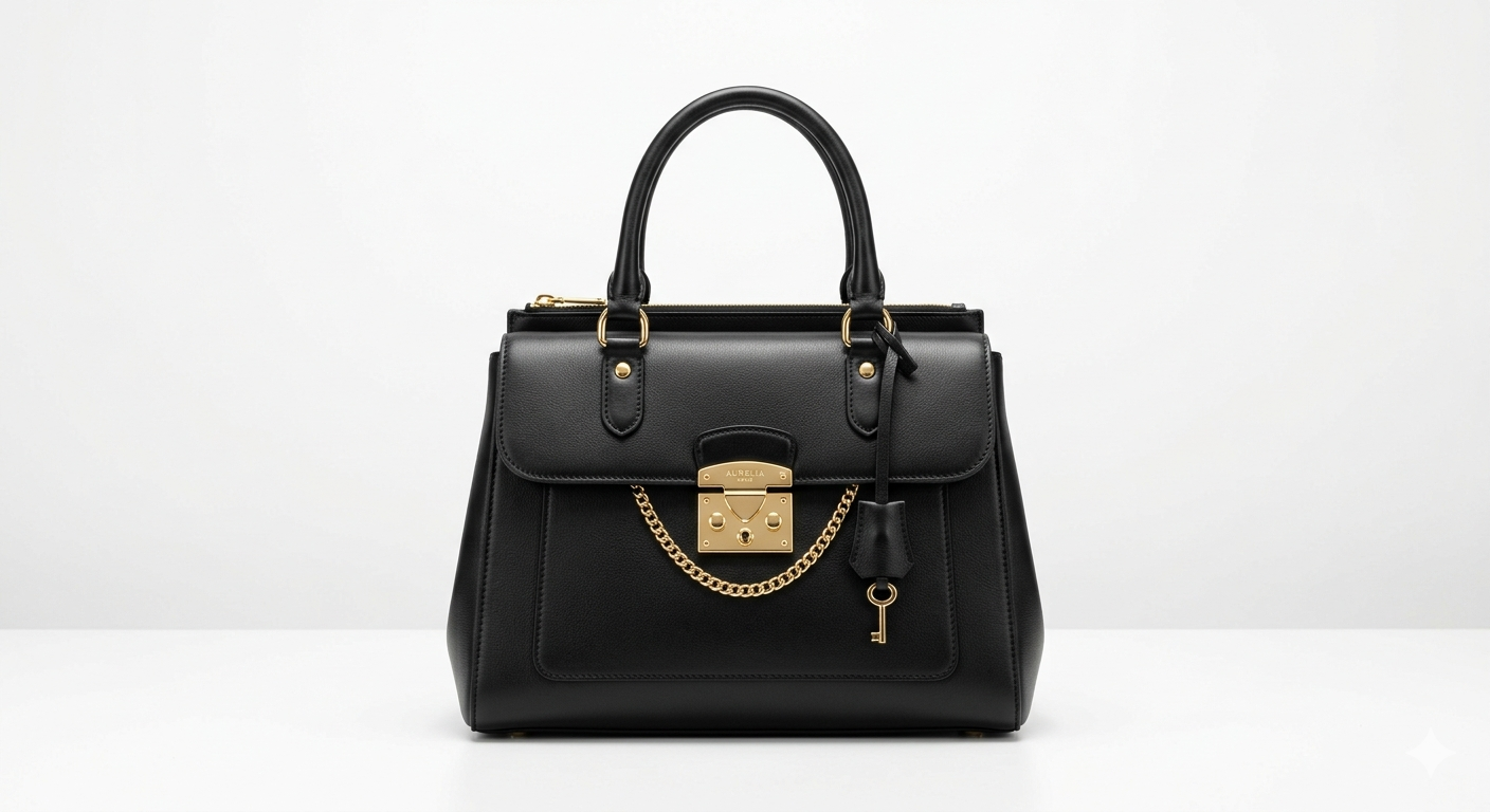 Luxury Black Handbag with Gold Lock