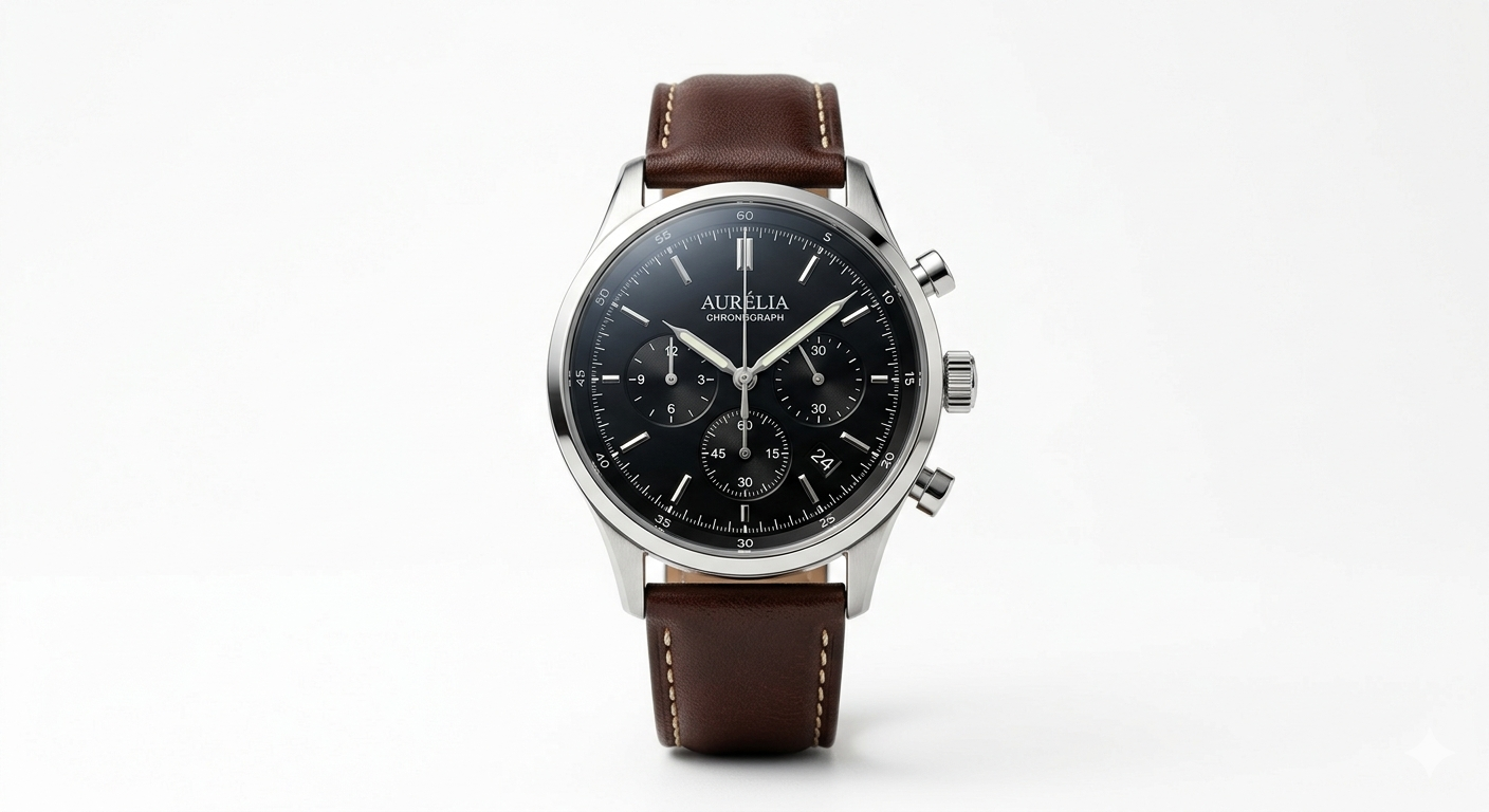 Men's Chronograph Watch — Brown Leather Strap
