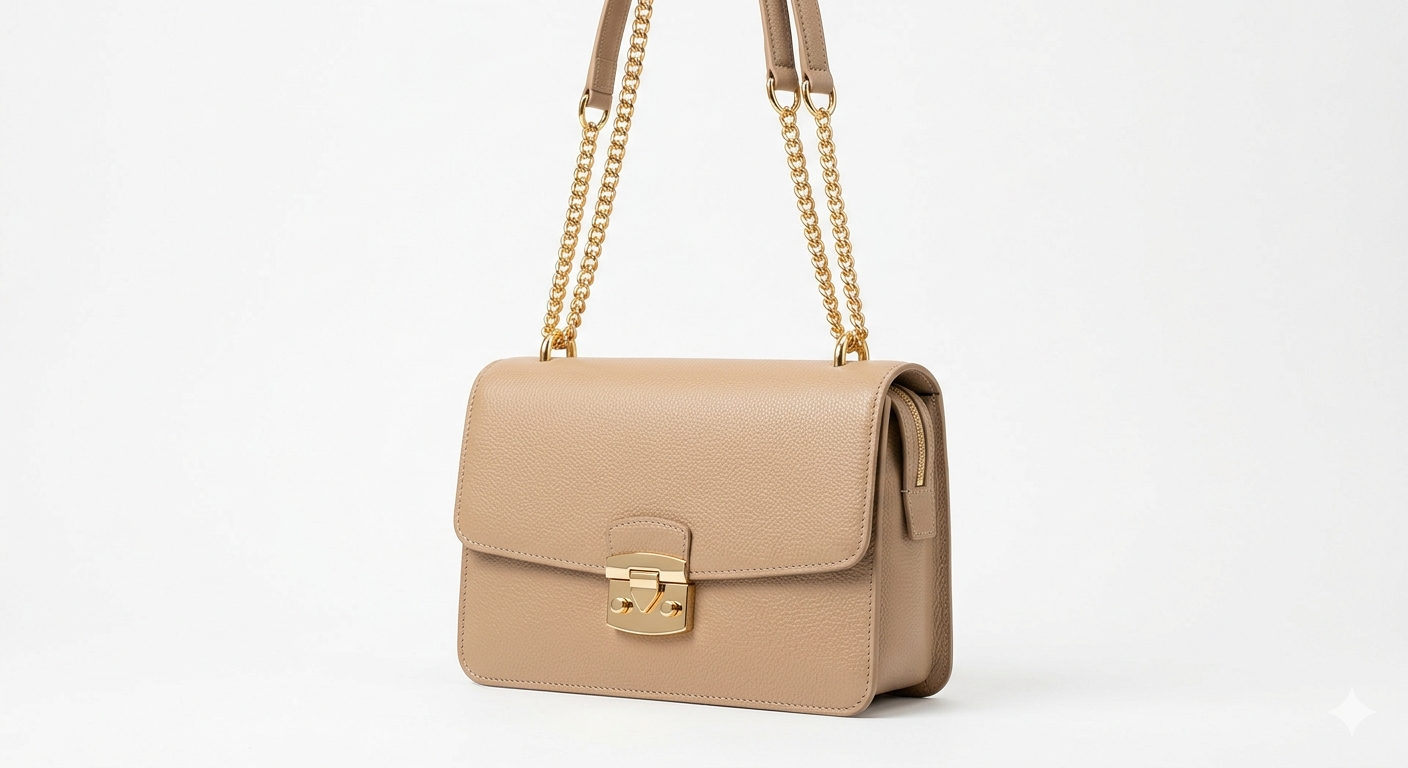 Women's Beige Crossbody Bag — Gold Chain