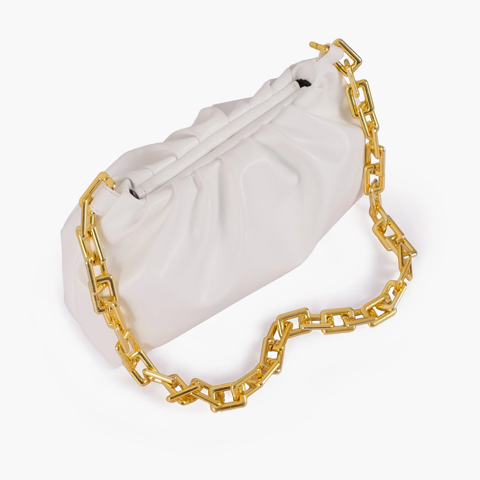 White Ruched Chain Handbag-Style Beauty Hub