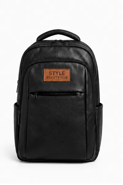 Premium Faux Leather Backpack (Black)